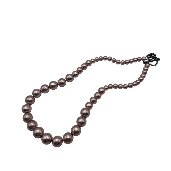 Pink Faux Pearl Necklace with Silver Rose Toggle Clasp - Picture 8 of 9
